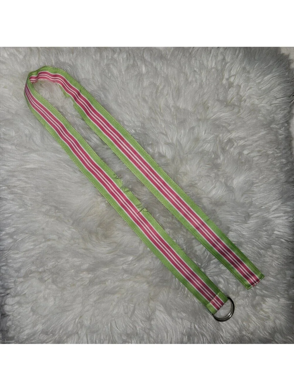 J Crew J.crew S/M Green Pink D Ring Fabric Belt Striped - Picture 2 of 4